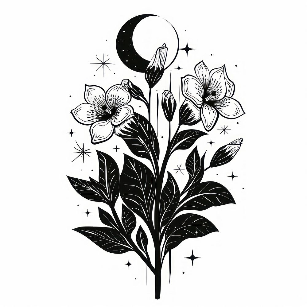 Surreal aesthetic jasmine logo art illustrated graphics.