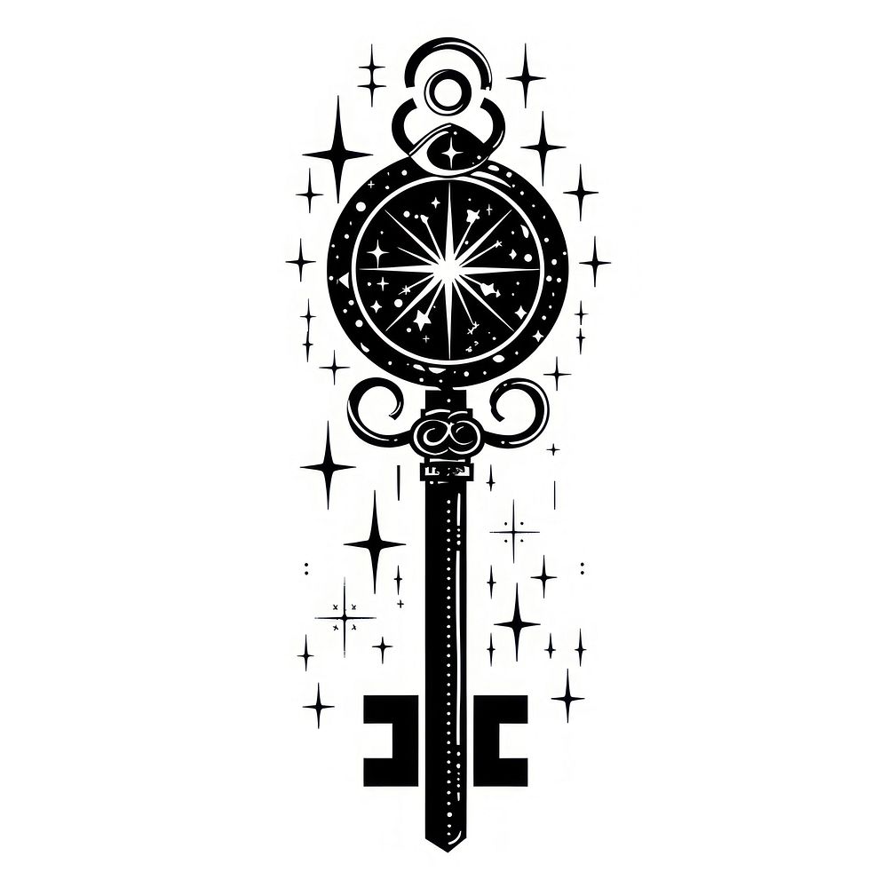 Surreal aesthetic key logo compass symbol cross.