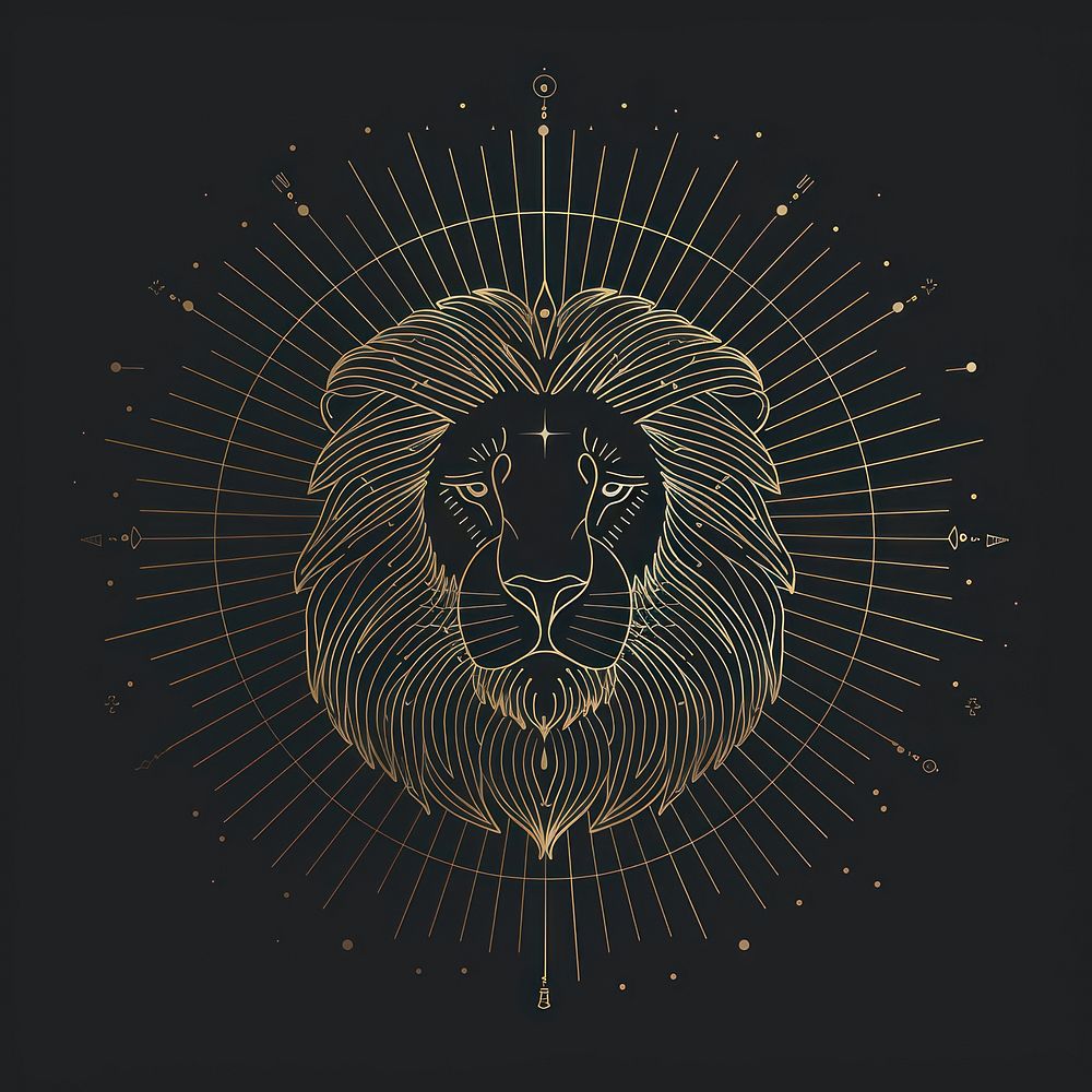 Surreal aesthetic lion logo art chandelier fireworks.