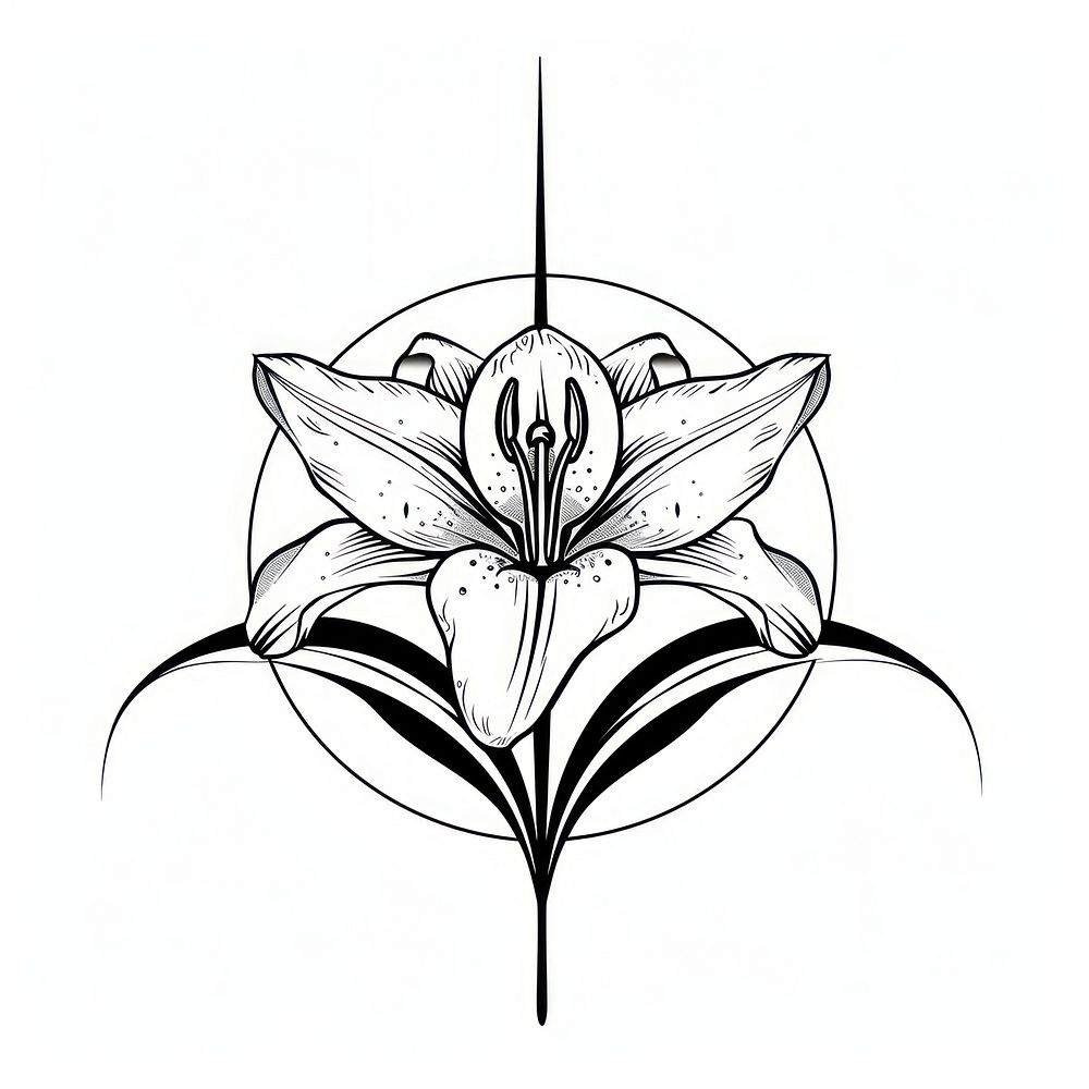 Surreal aesthetic lily logo art illustrated chandelier.