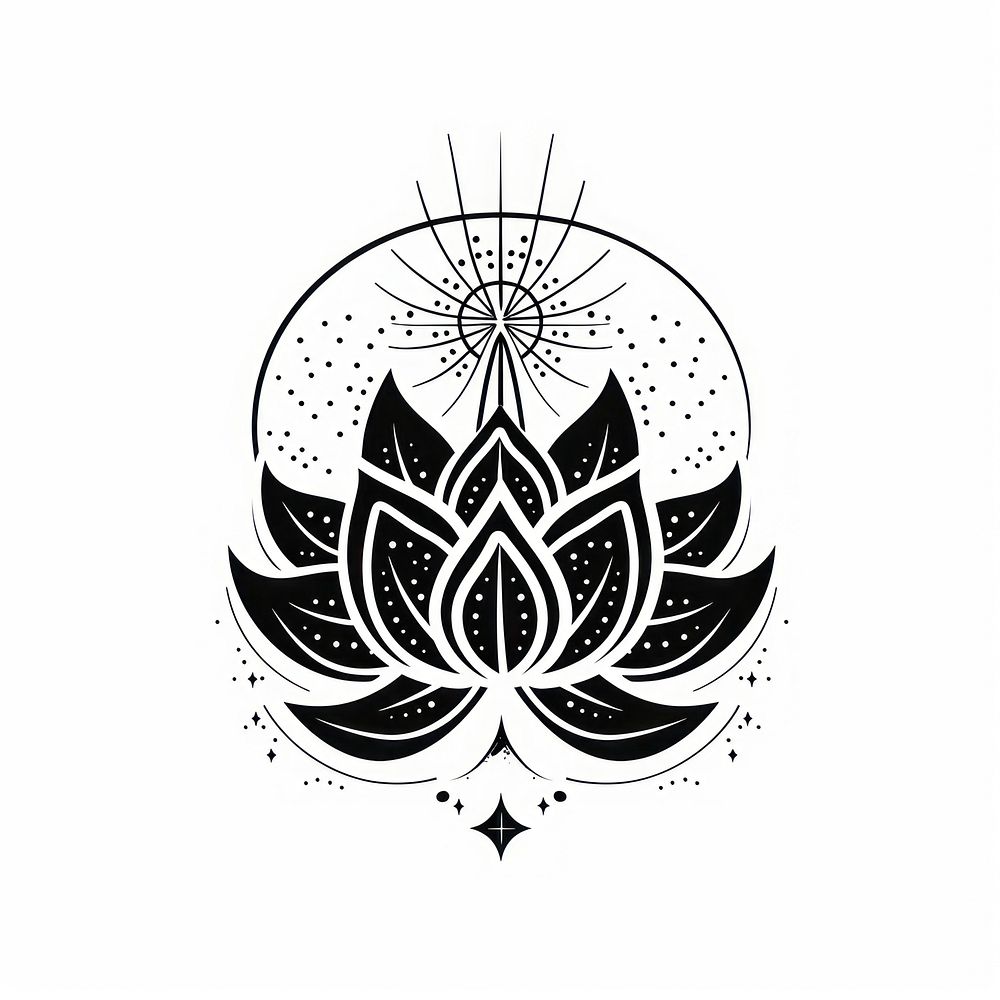 Surreal aesthetic lotus logo art illustrated stencil.