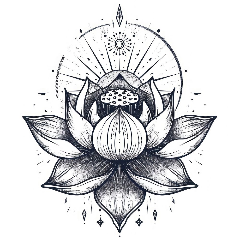 Surreal aesthetic lotus logo art illustrated drawing.