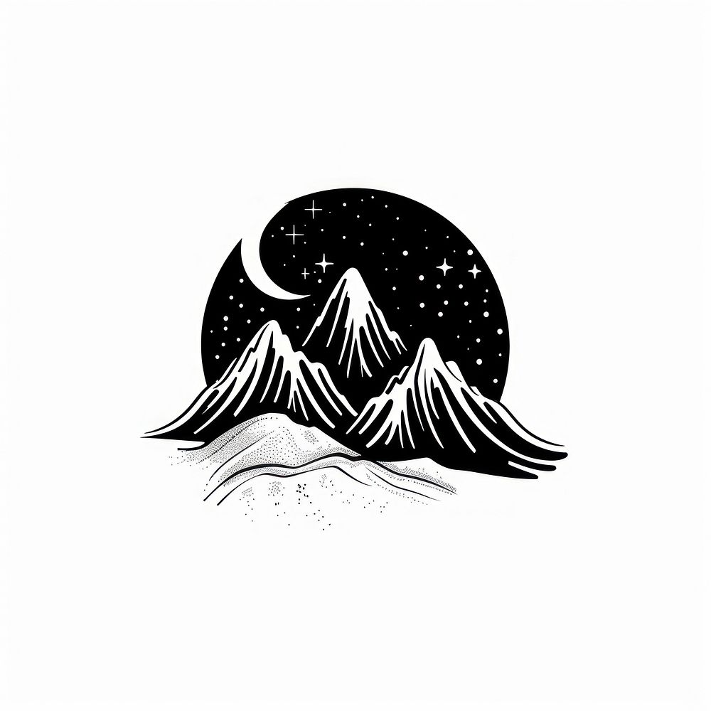 Surreal aesthetic mountain logo art illustrated stencil.