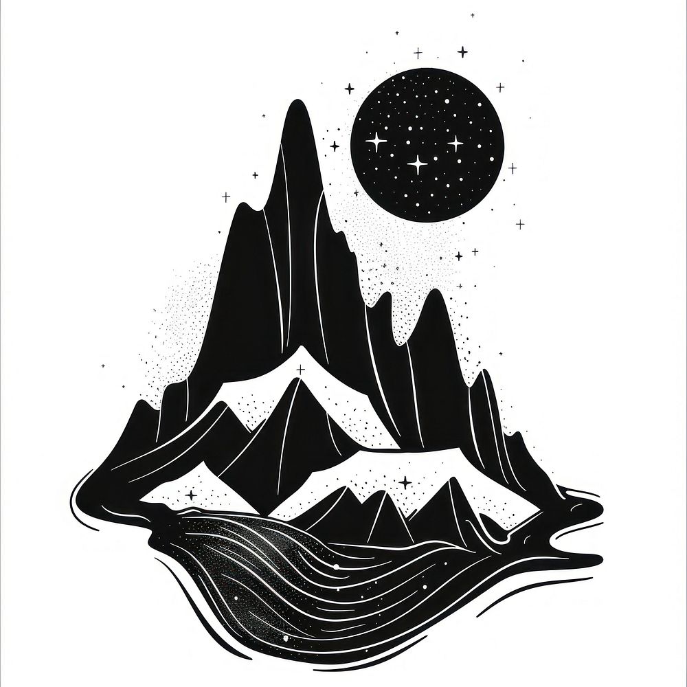 Surreal aesthetic mountain logo art illustrated drawing.