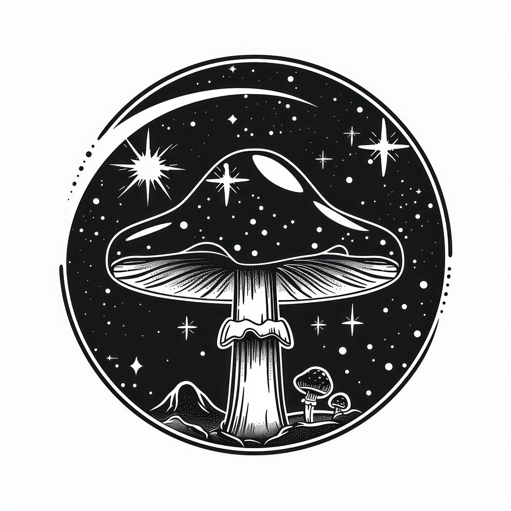 Surreal aesthetic mushroom logo emblem symbol fungus.