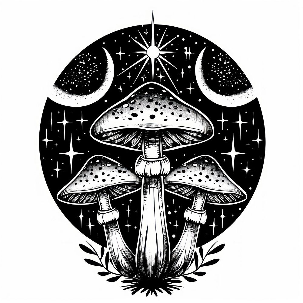 Surreal aesthetic mushroom logo art illustrated chandelier.