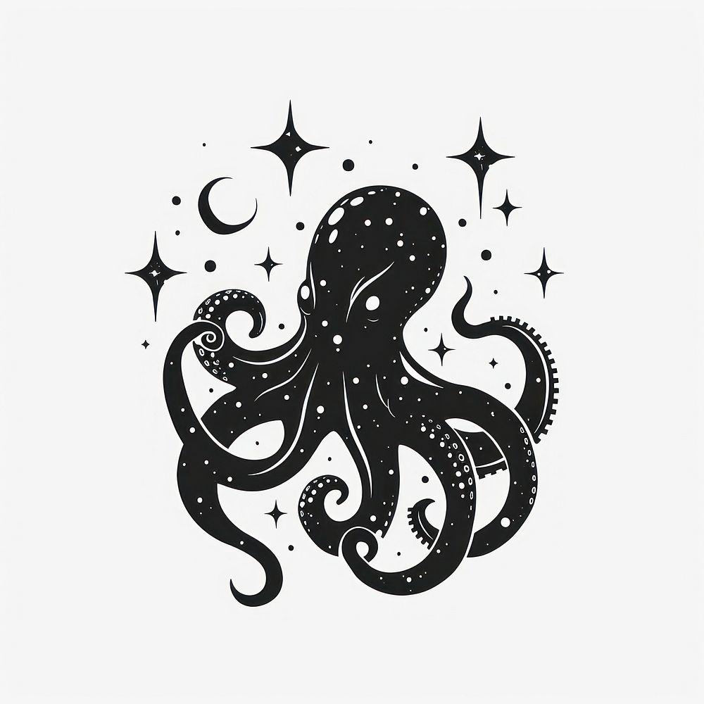 Surreal aesthetic octopus logo invertebrate animal symbol.