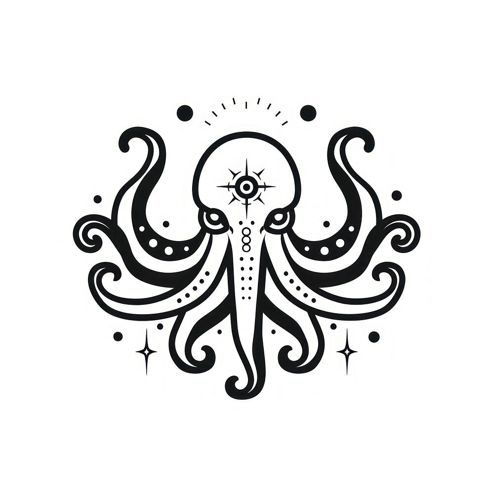 Surreal aesthetic octopus logo art graphics stencil.
