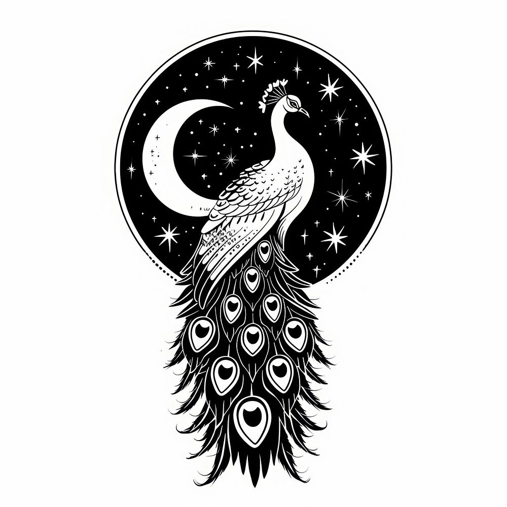 Surreal aesthetic peacock logo art animal symbol.