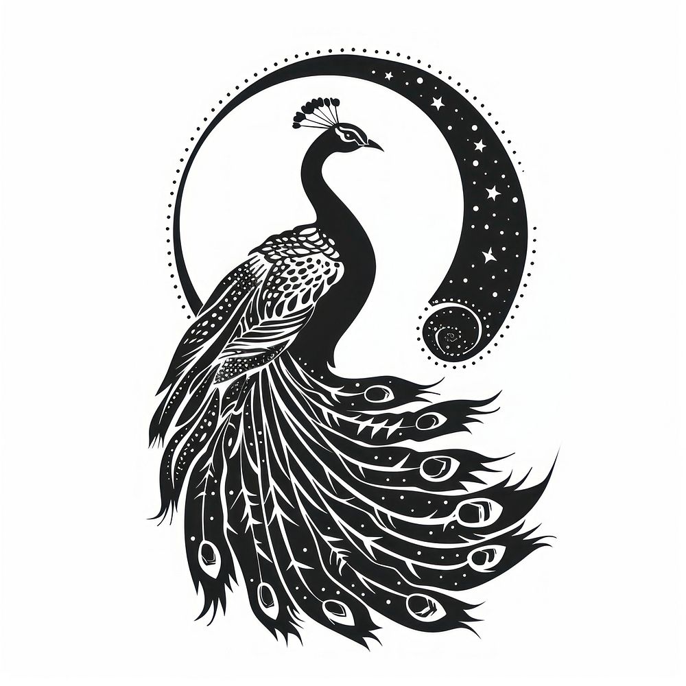 Surreal aesthetic peacock logo art anhinga stencil.