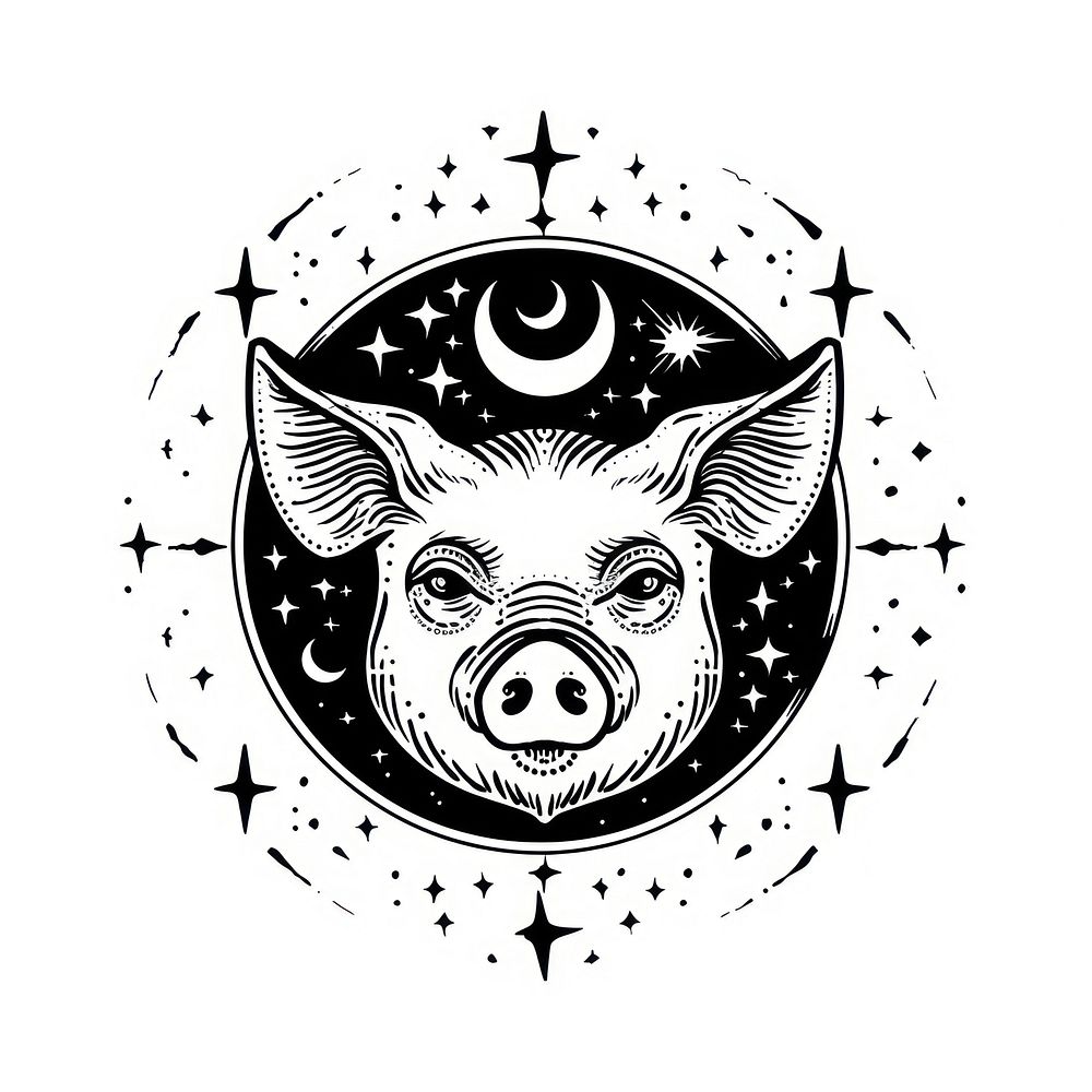 Surreal aesthetic pig logo animal mammal symbol.