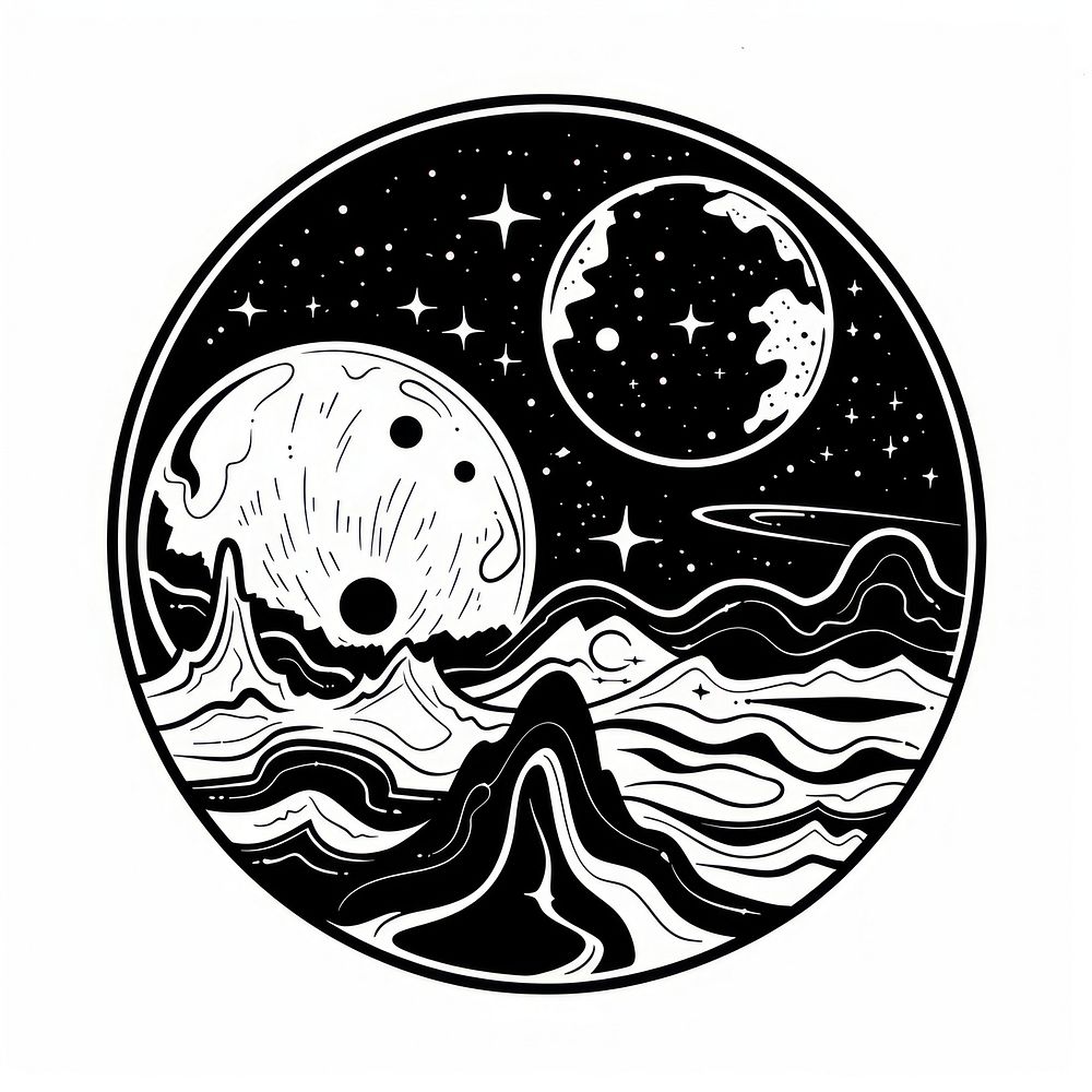 Surreal aesthetic planet logo art symbol disk.