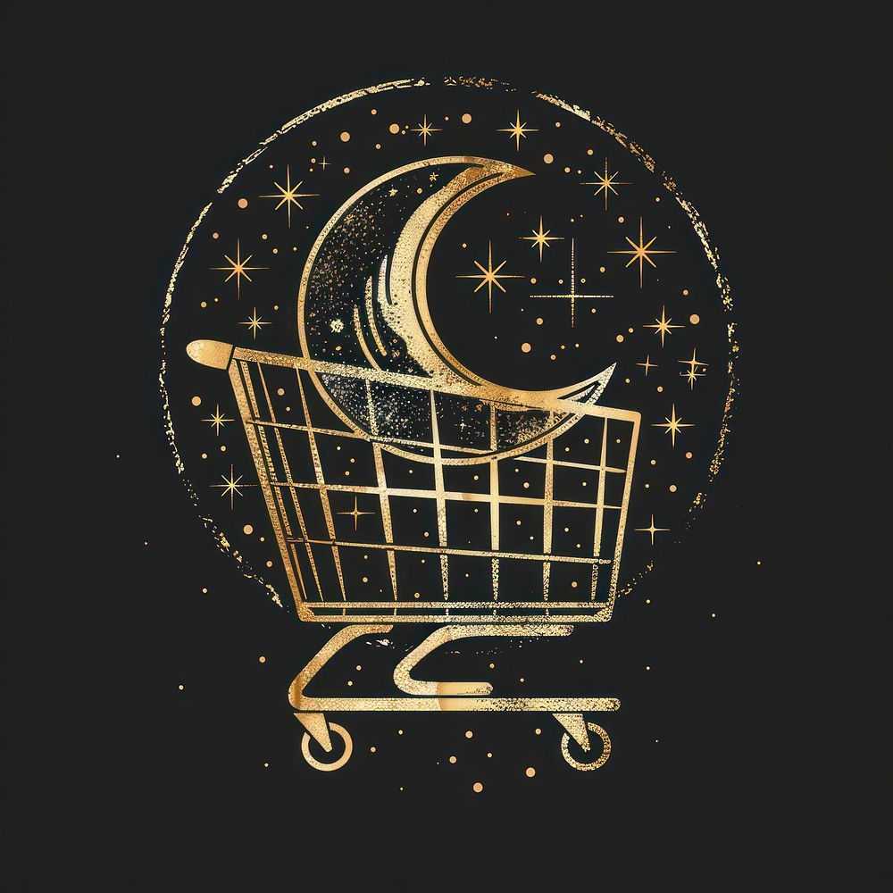 Surreal aesthetic shopping cart logo blackboard.