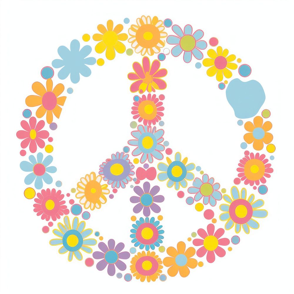 A vector graphic of peace sign with flowers graphics asteraceae pattern.