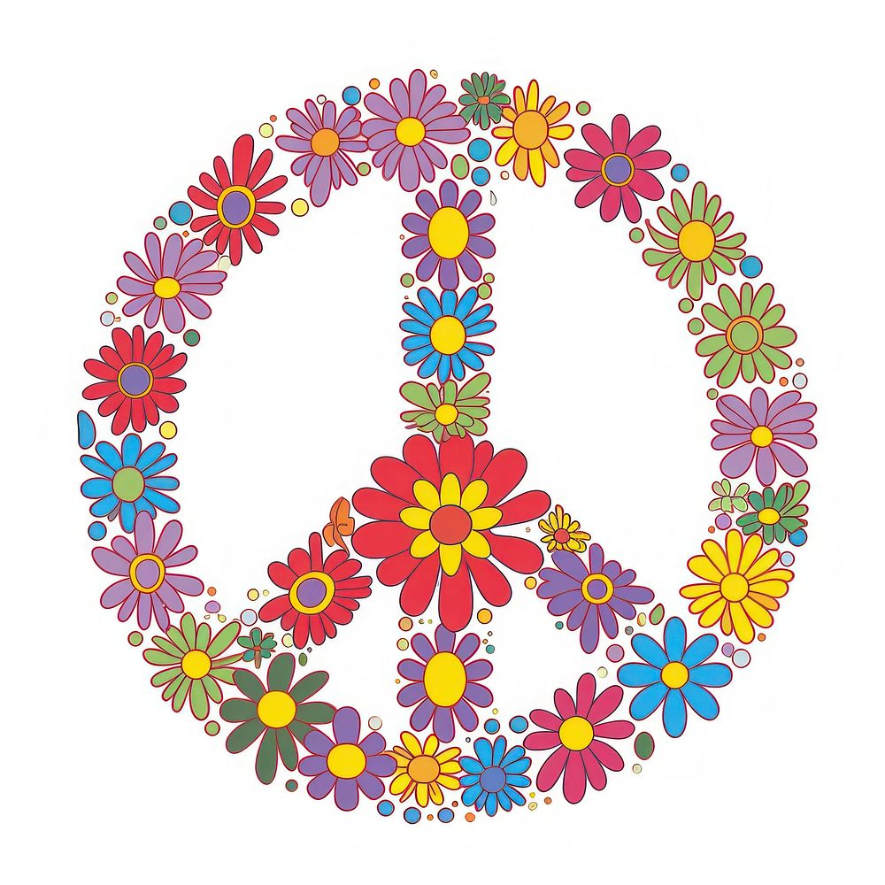 A vector graphic of peace sign with flowers graphics asteraceae clothing.