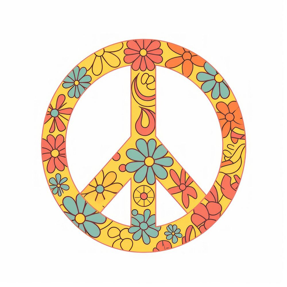 A vector graphic of peace sign with flowers pattern symbol logo.