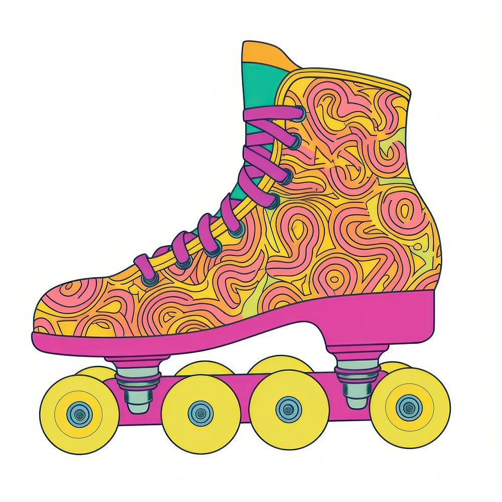 A vector graphic of roller skate shoes device grass plant.