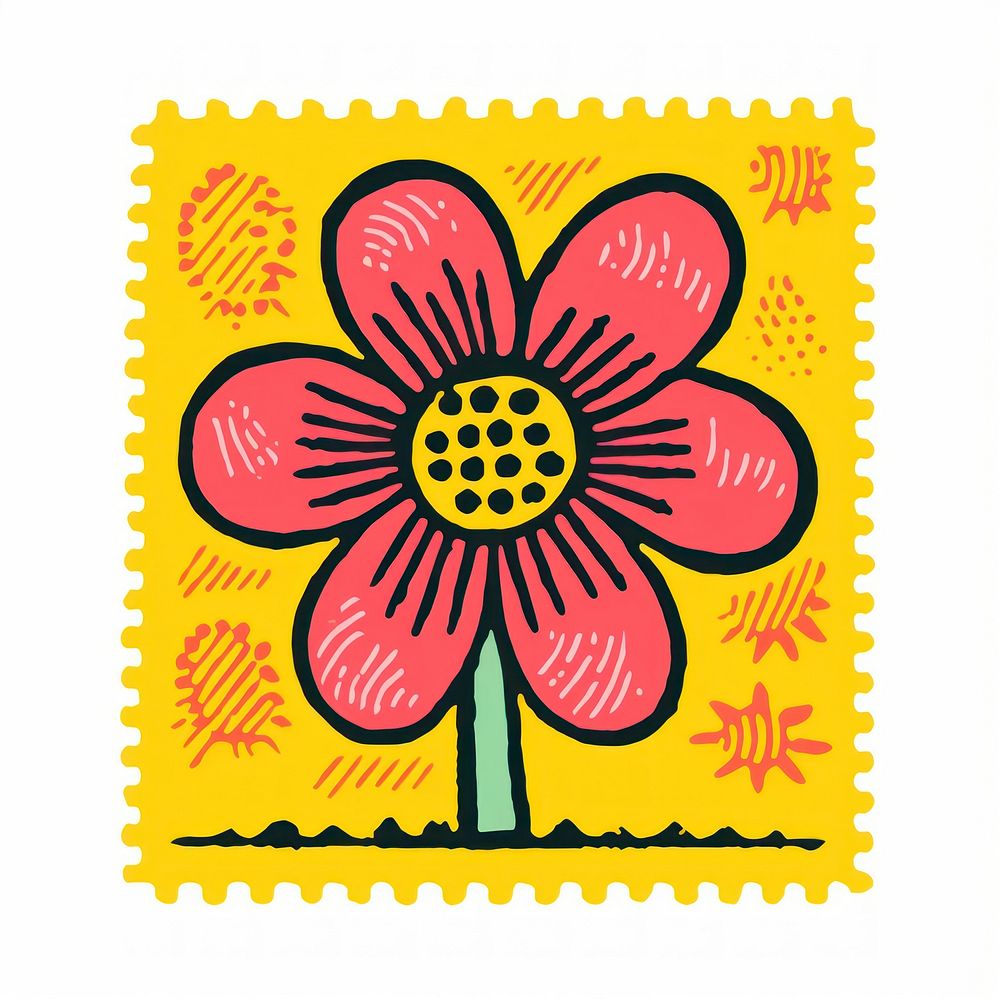 A vector graphic of stamp with flower ketchup pattern blossom.