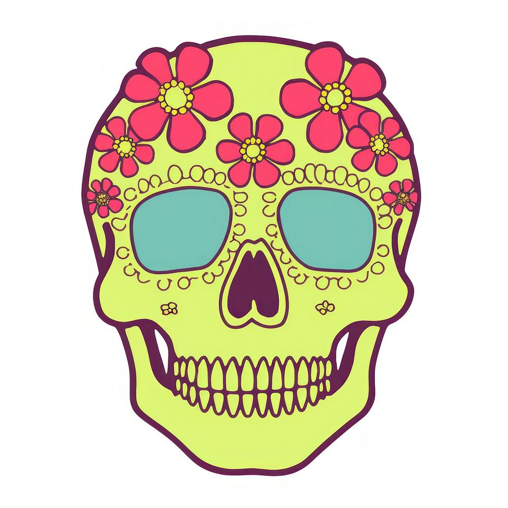 A vector graphic of skull with flowers illustrated drawing diaper.