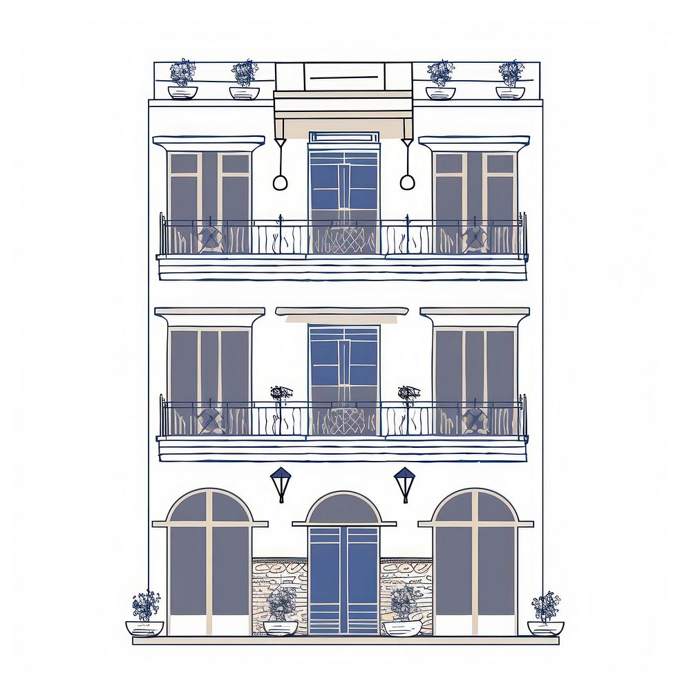 Minimalist symmetrical indian house architecture building balcony.