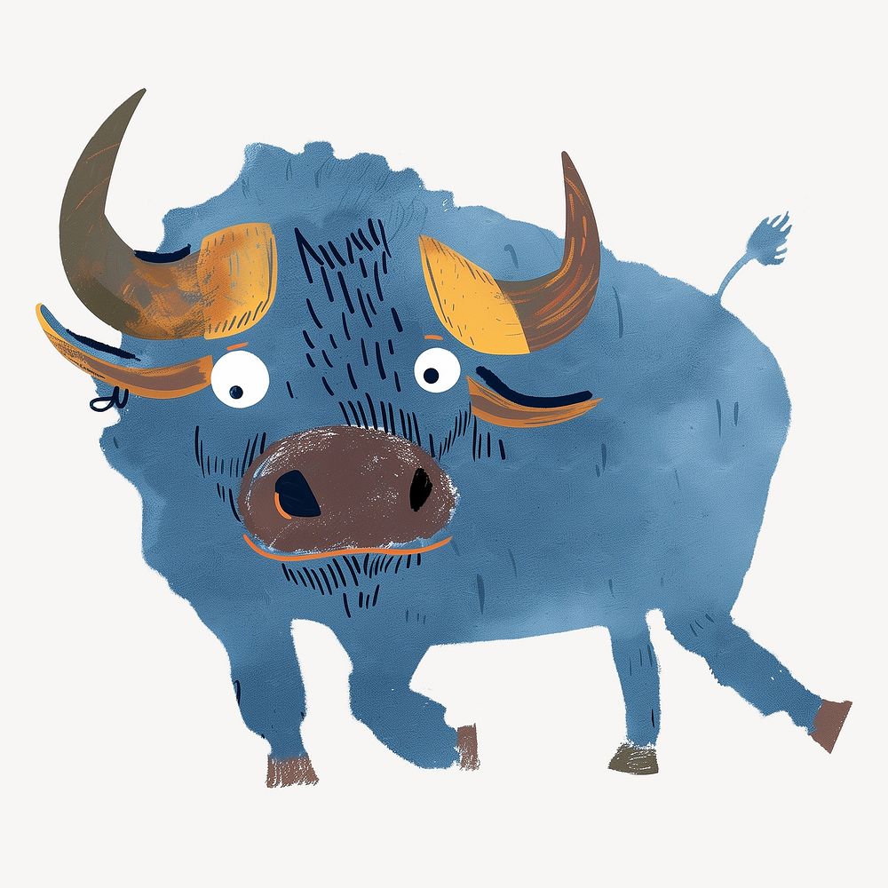 Cute buffalo, wild animal digital art illustration