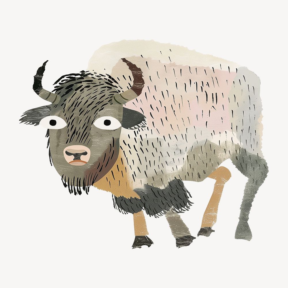 Cute bison, wild animal digital art illustration