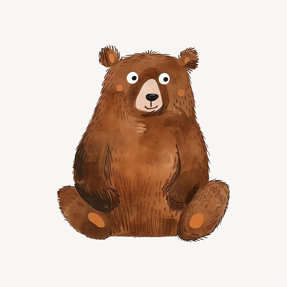 Cute brown bear, wild animal digital art illustration