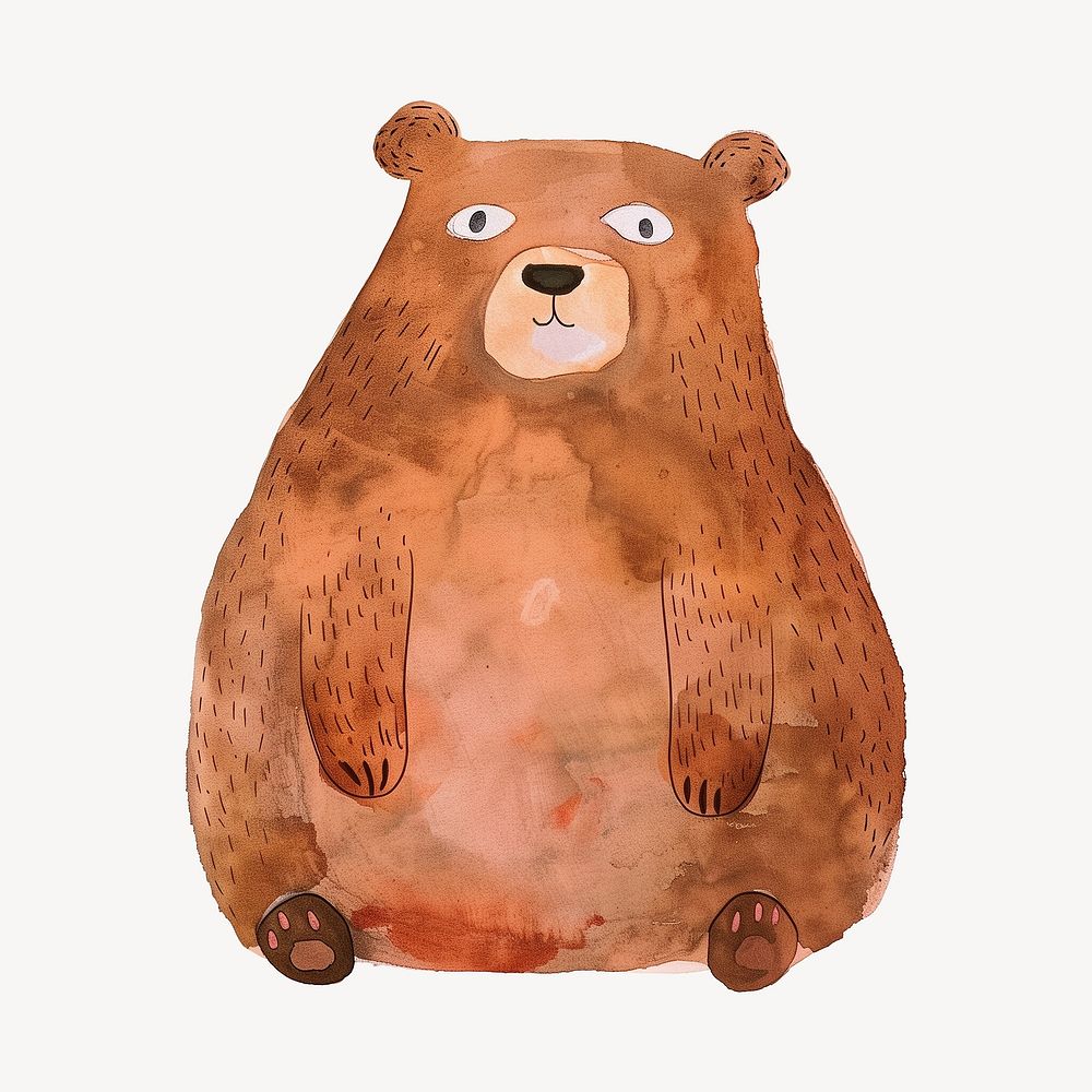 Cute brown bear, wild animal digital art illustration
