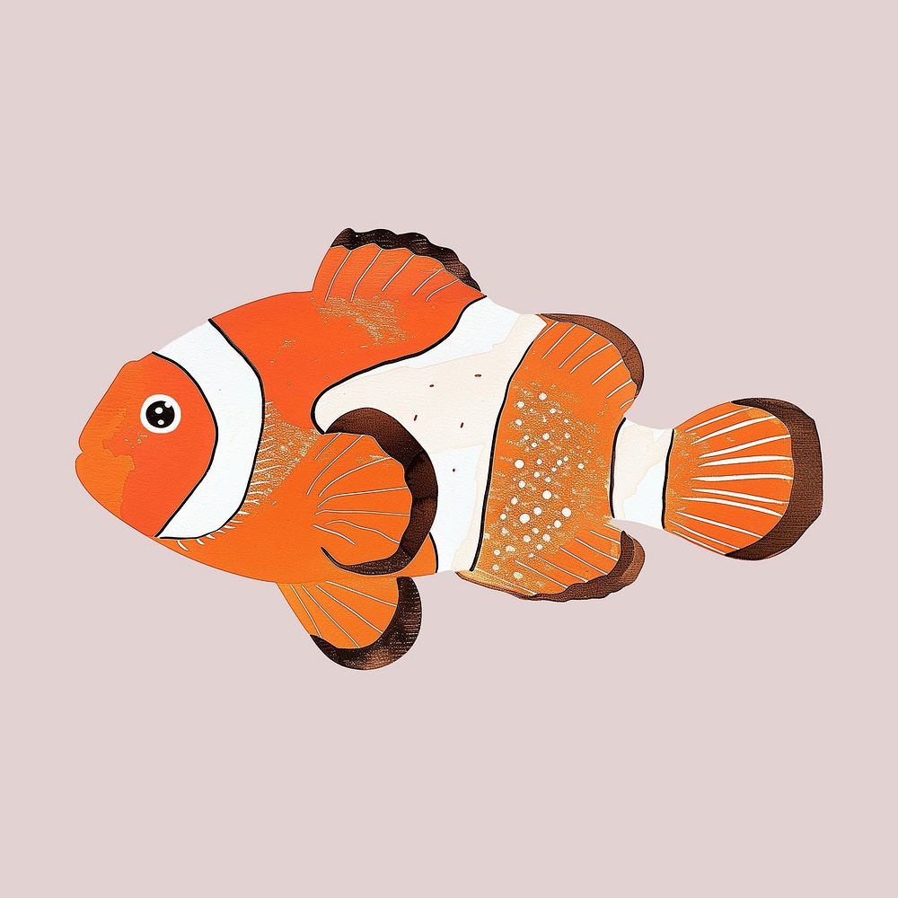 Cute clownfish, wild animal digital art illustration