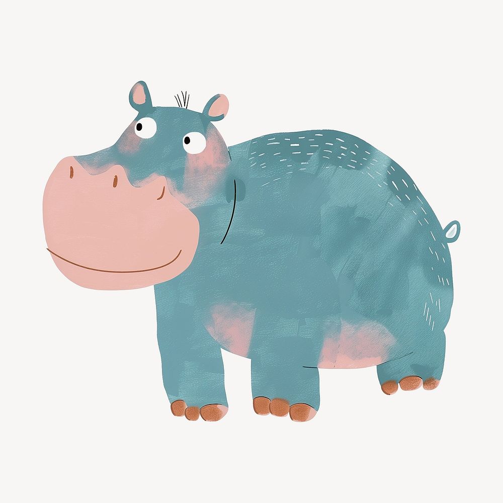 Cute hippopotamus, wild animal digital art illustration