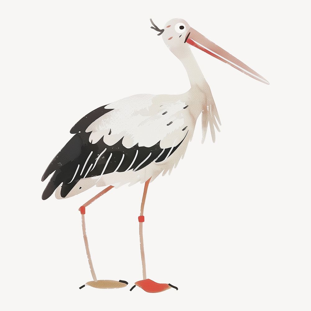 Cute stork bird, wild animal digital art illustration