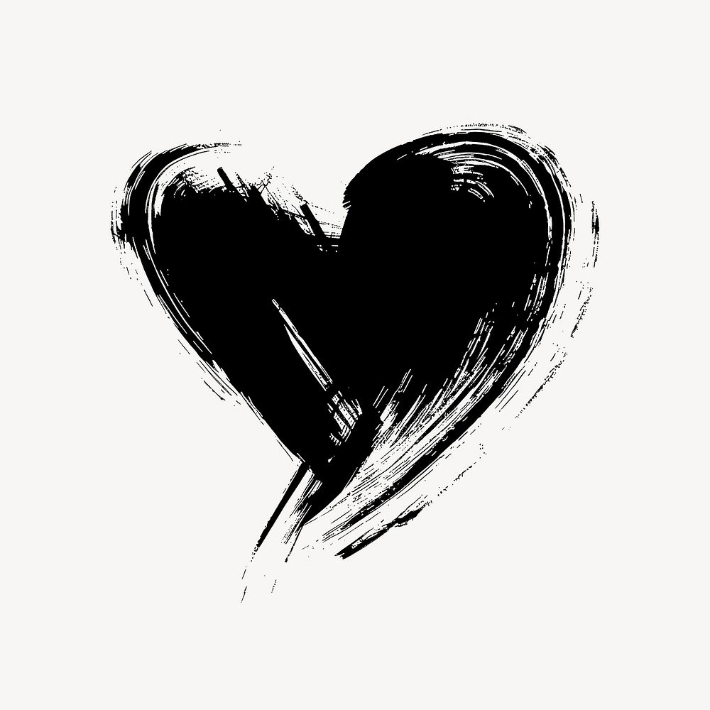 Black heart, brush stroke texture illustration