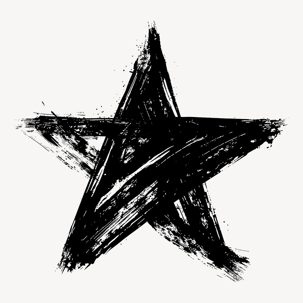 Black star, brush stroke texture illustration