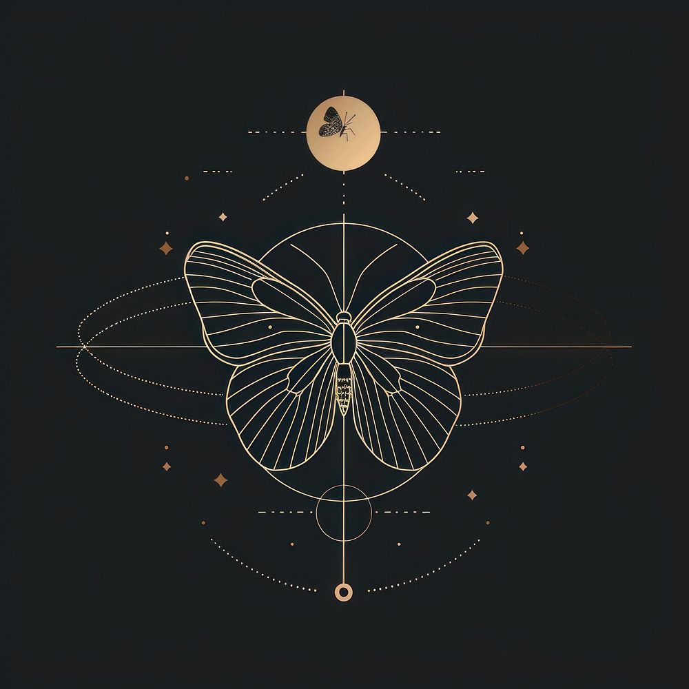 Surreal aesthetic butterfly logo art chandelier astronomy.