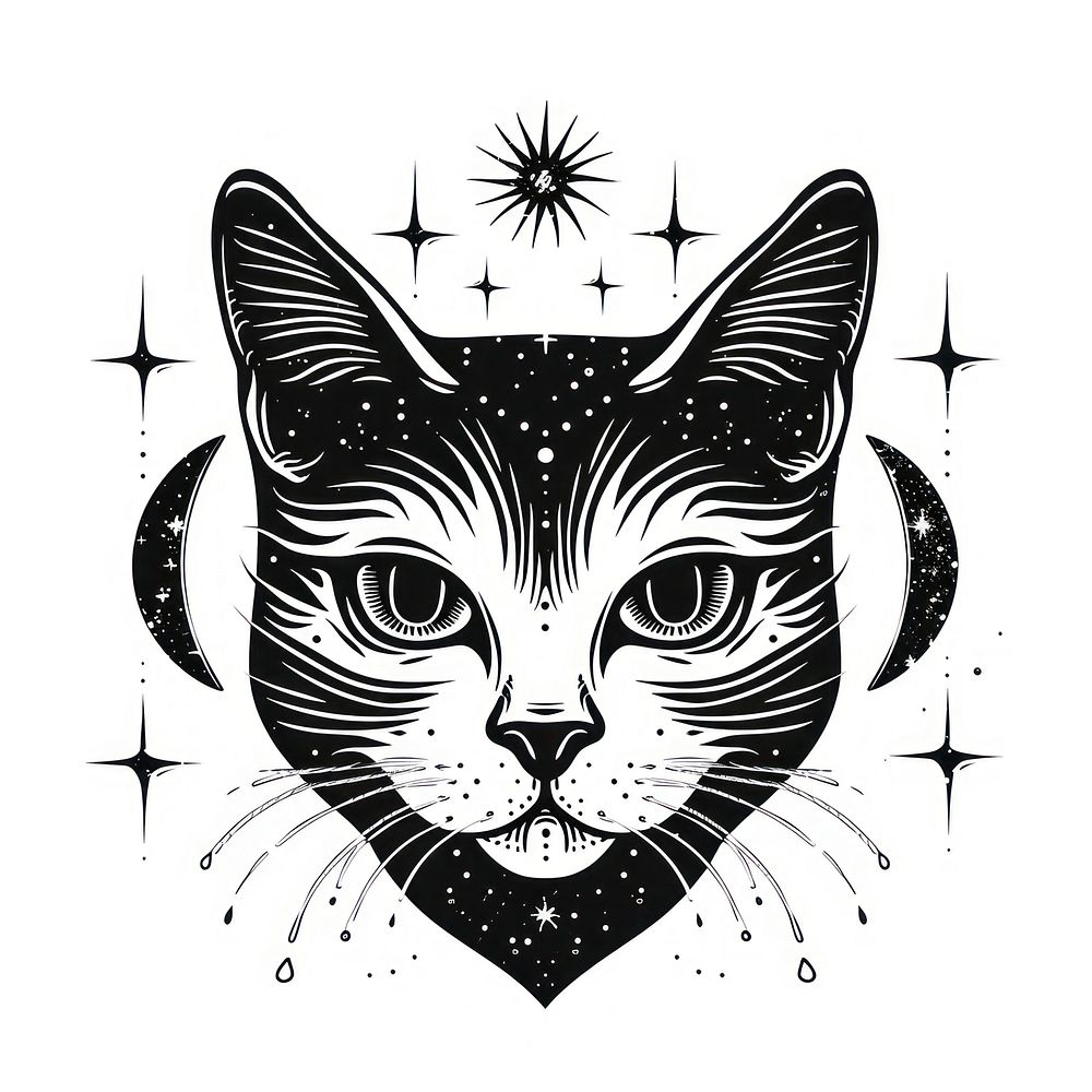 Surreal aesthetic cat logo art illustrated drawing.