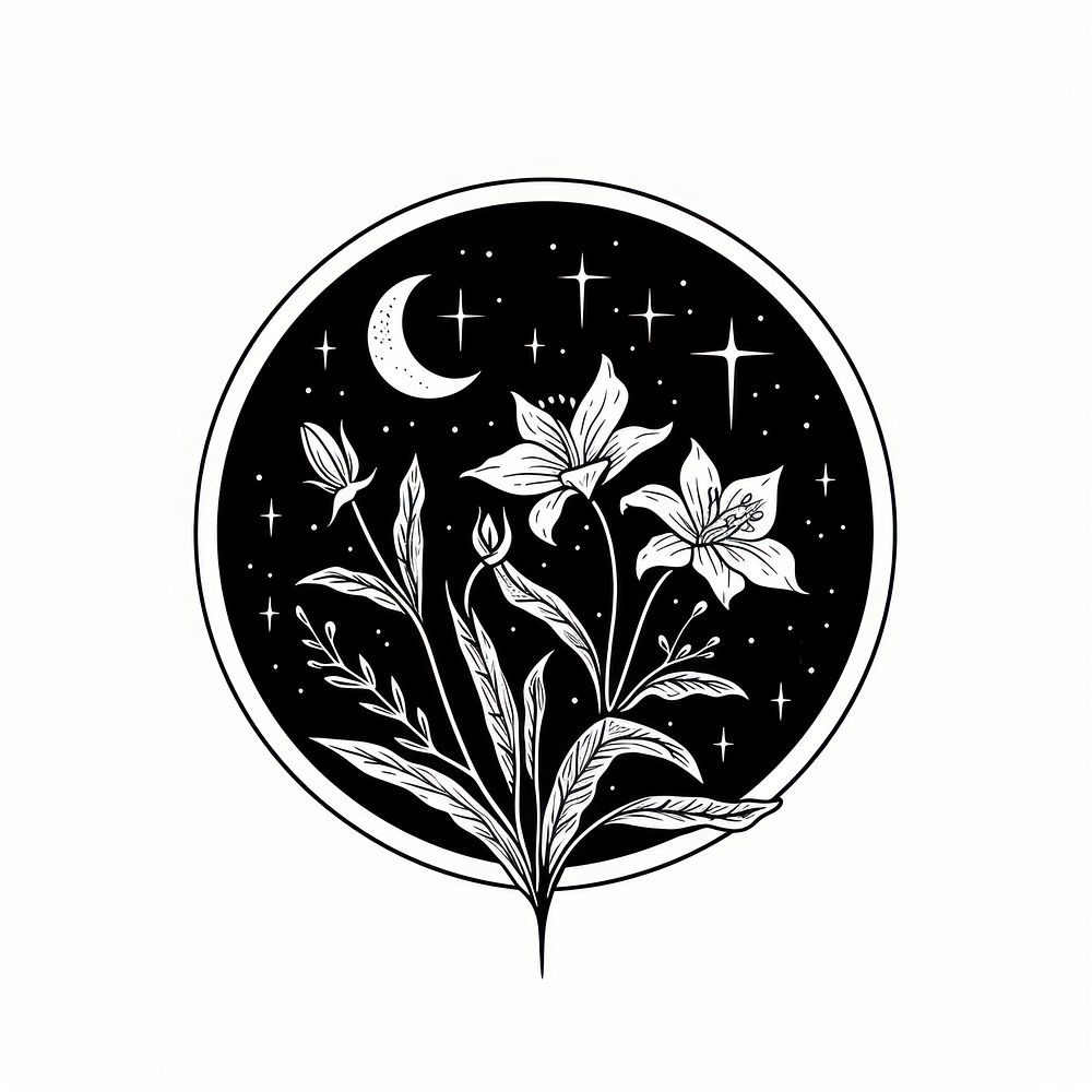 Surreal aesthetic floral logo art stencil clock.