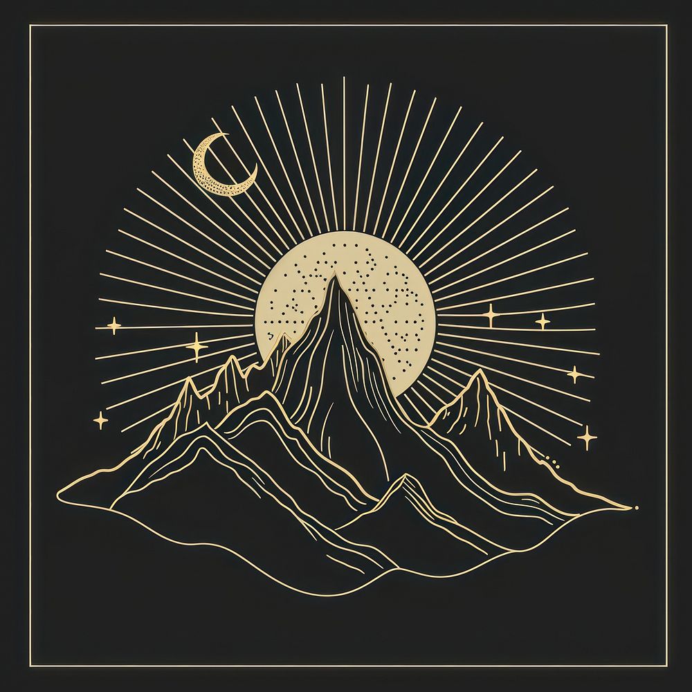 Surreal aesthetic mountain logo art blackboard symbol.