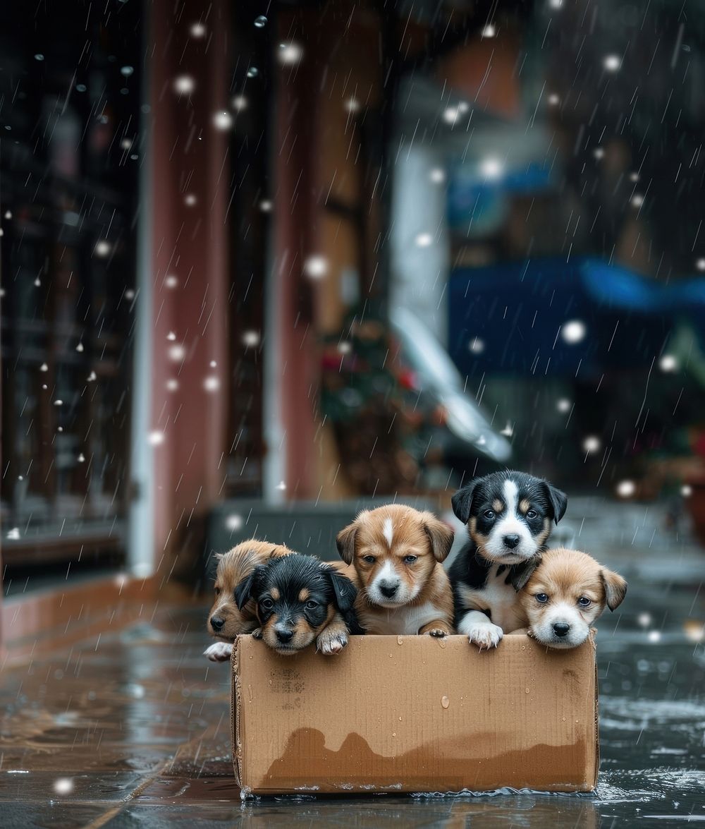 Puppies in cardboard box animal canine mammal.