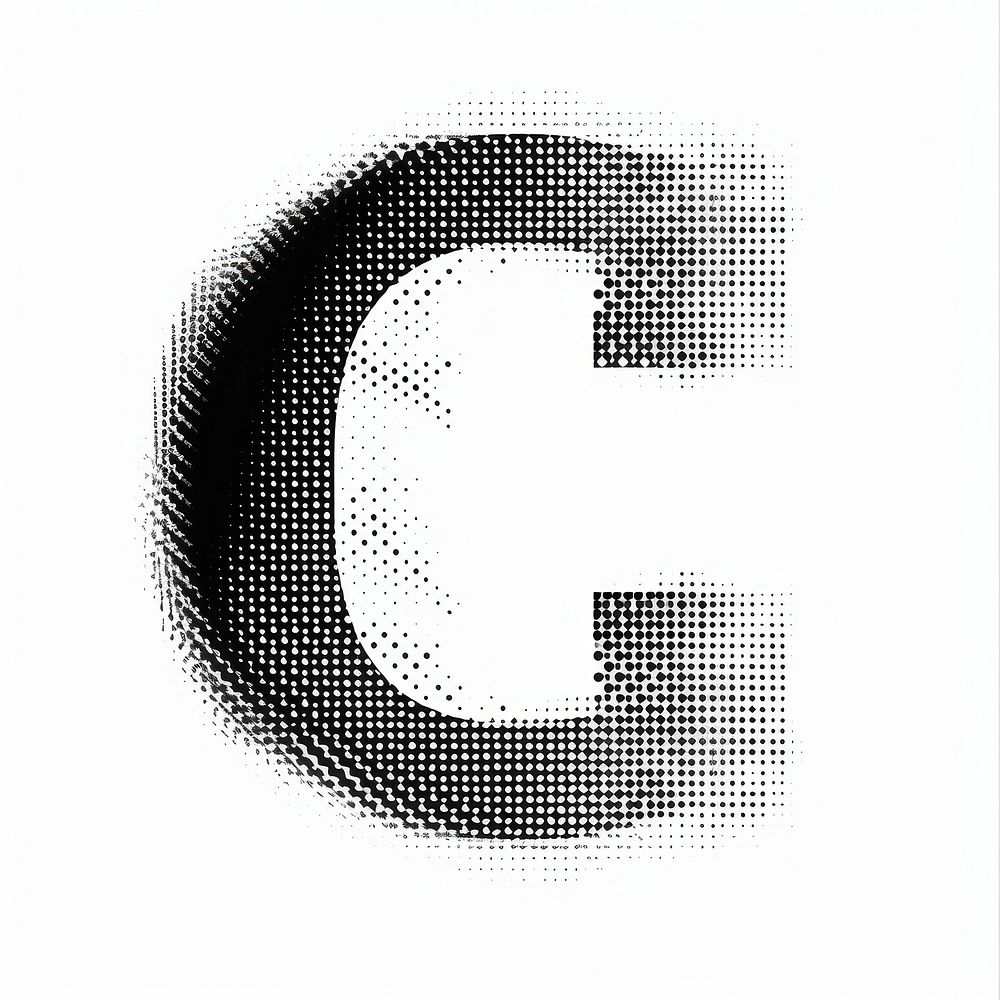 Halftone letter C text white background monochrome.