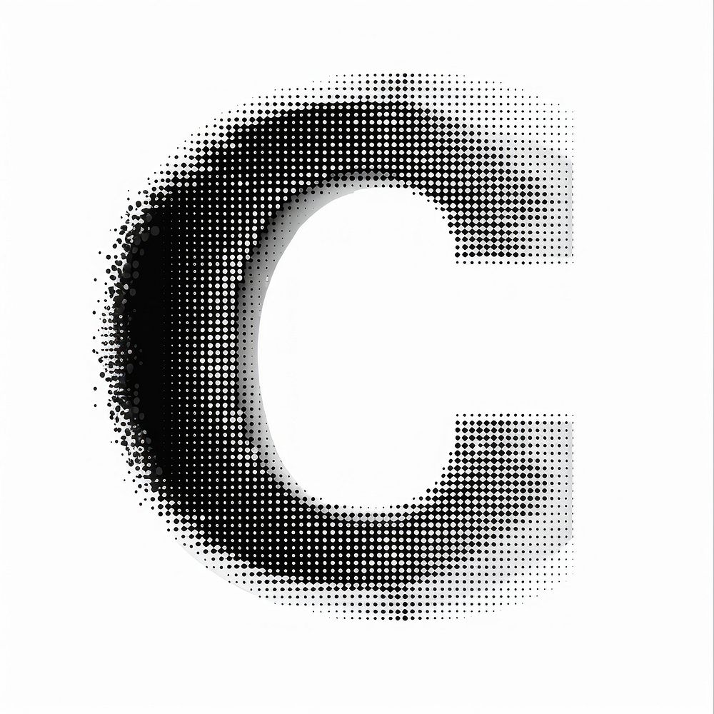 Halftone letter C backgrounds text white background.