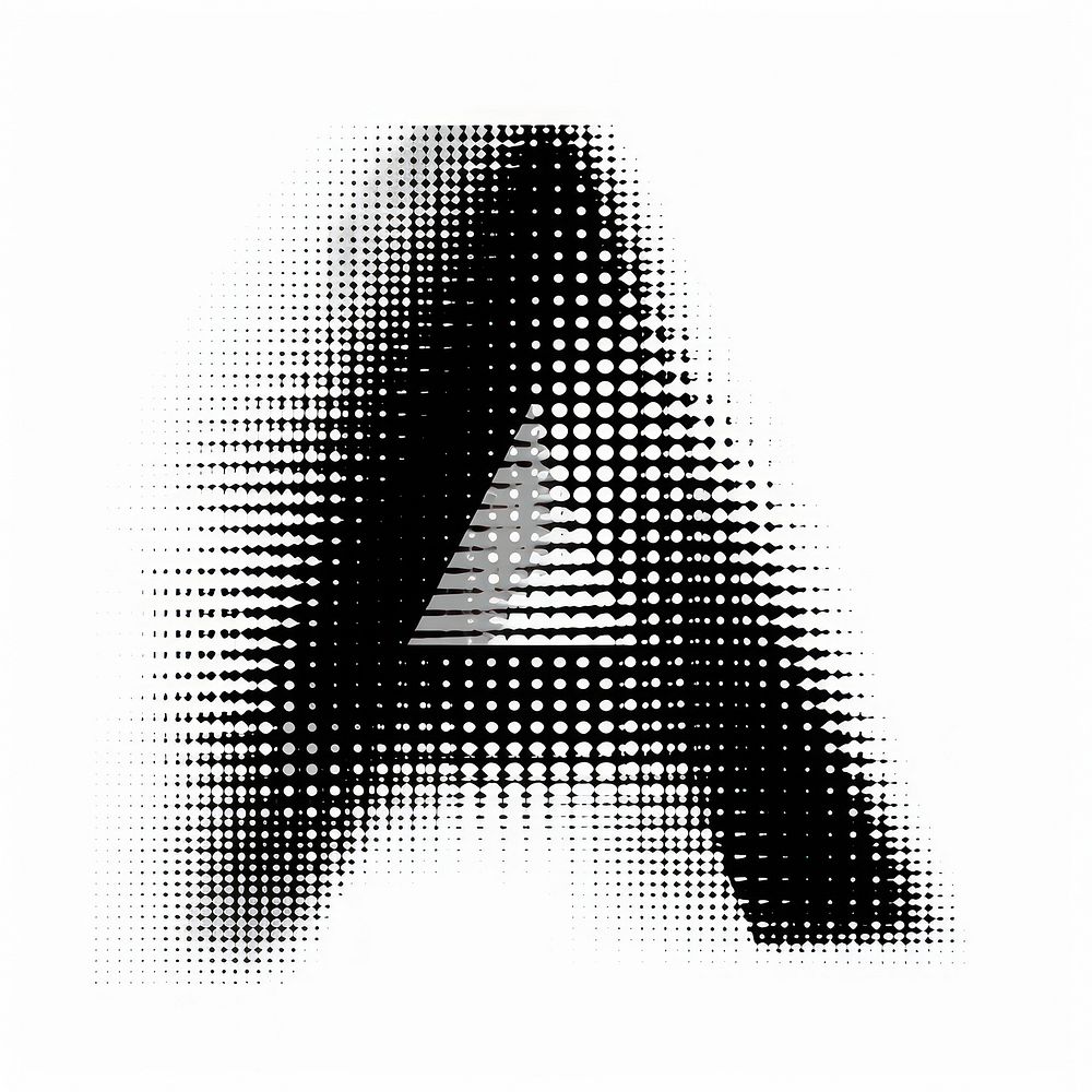 Halftone letter A black white background monochrome.