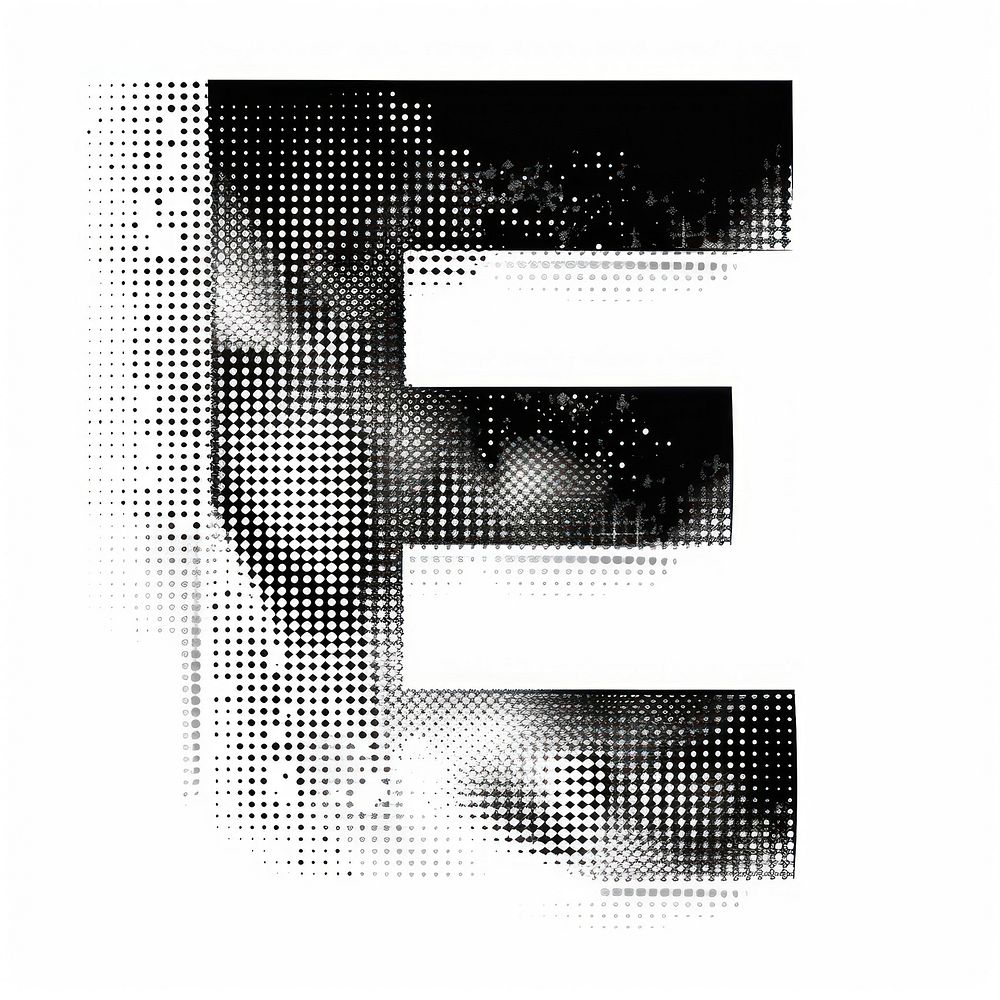 Halftone letter E black white text.