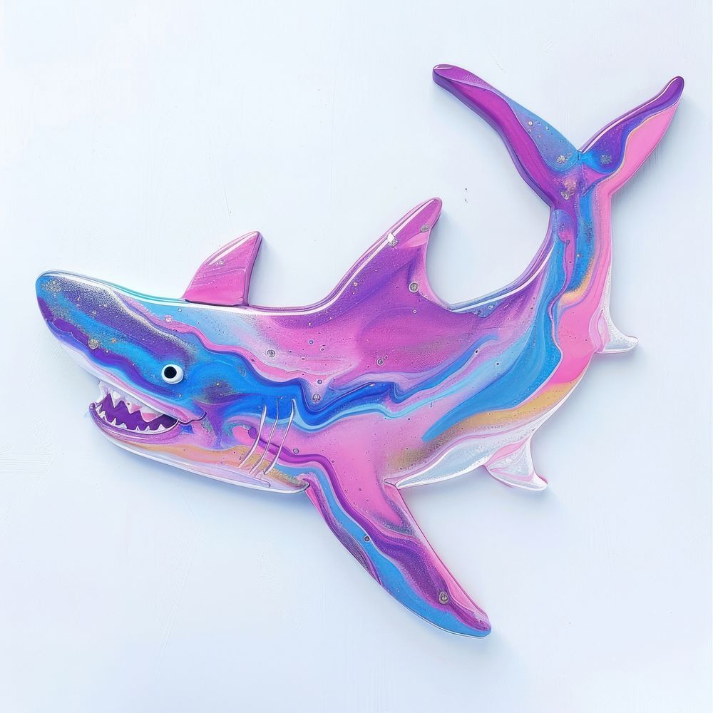 Acrylic pouring shark animal fish art.