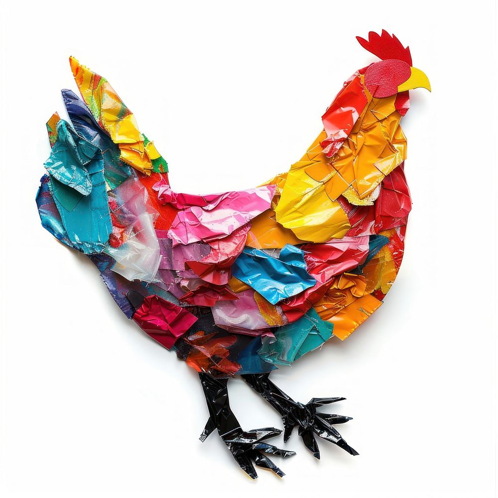 Chicken made from polyethylene origami person paper.