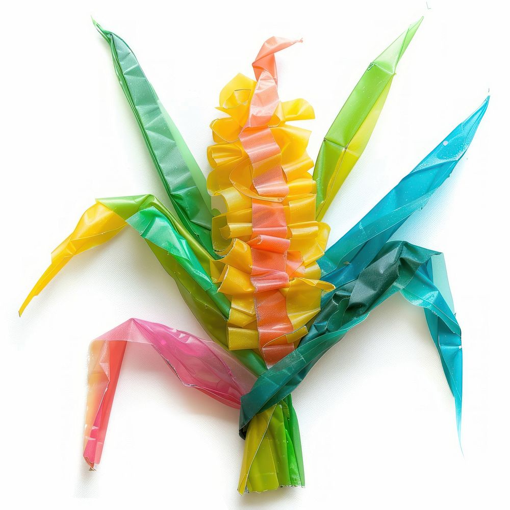 Corn made from polyethylene origami animal paper.