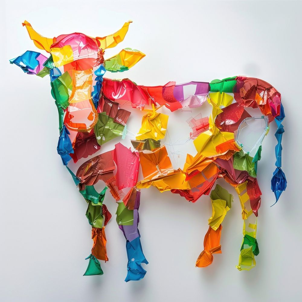 Cow made from polyethylene confectionery handicraft balloon.