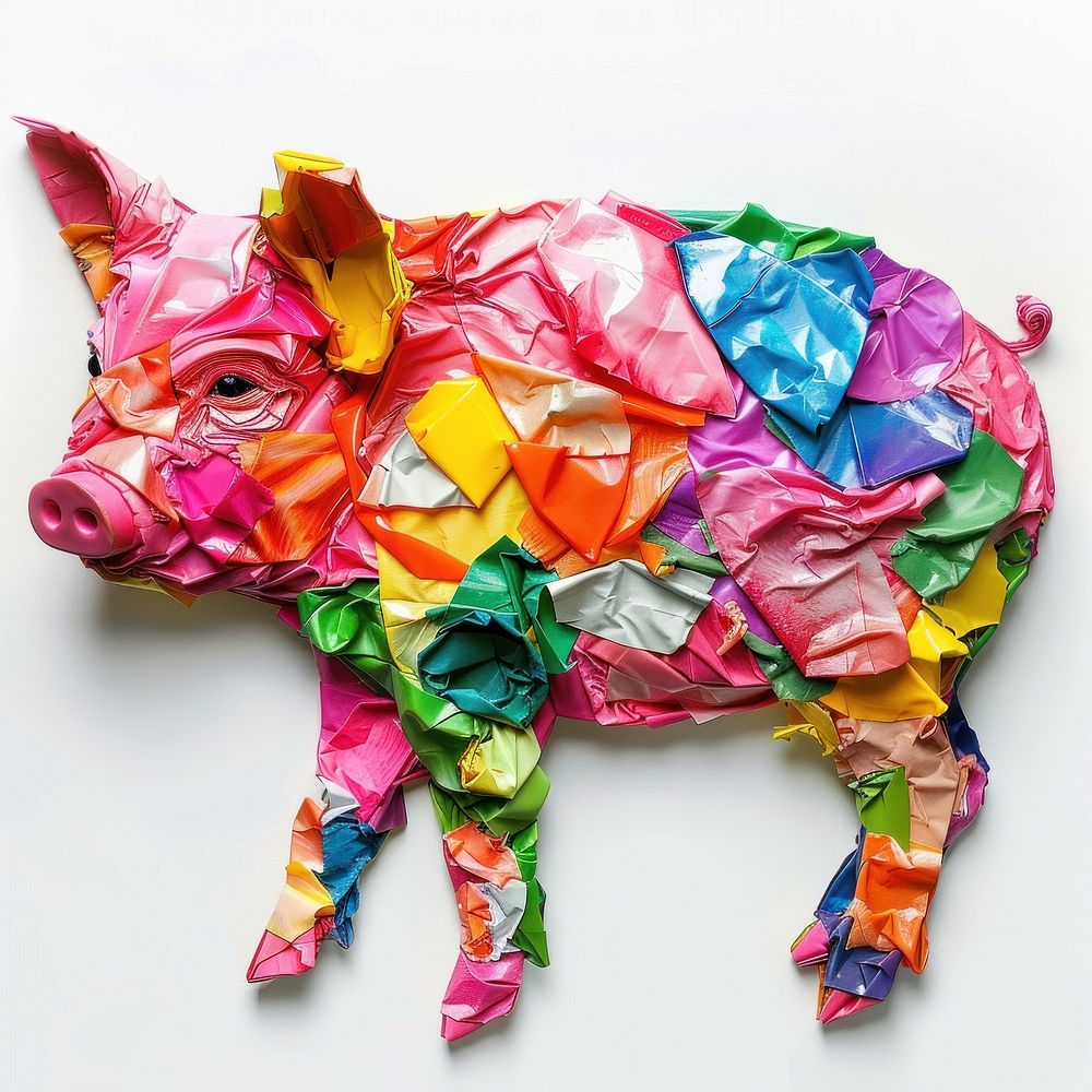 Piglets made from polyethylene clothing apparel origami.