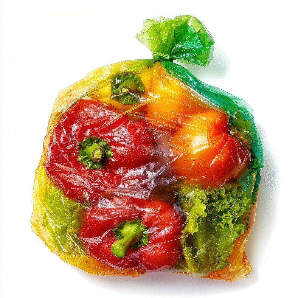 Vegetable in a bag made from polyethylene plastic ketchup produce.
