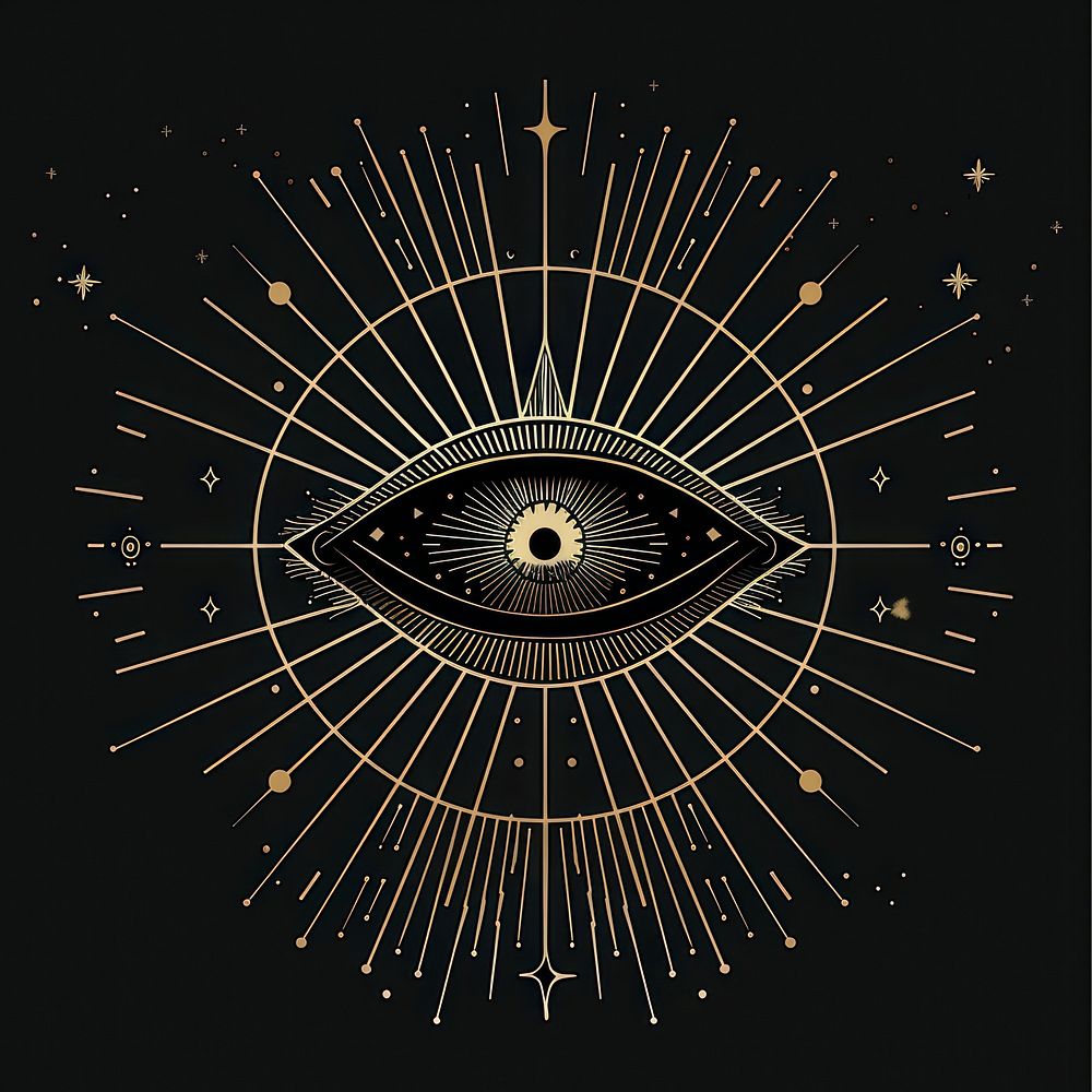 Surreal aesthetic third eye logo art chandelier fireworks.