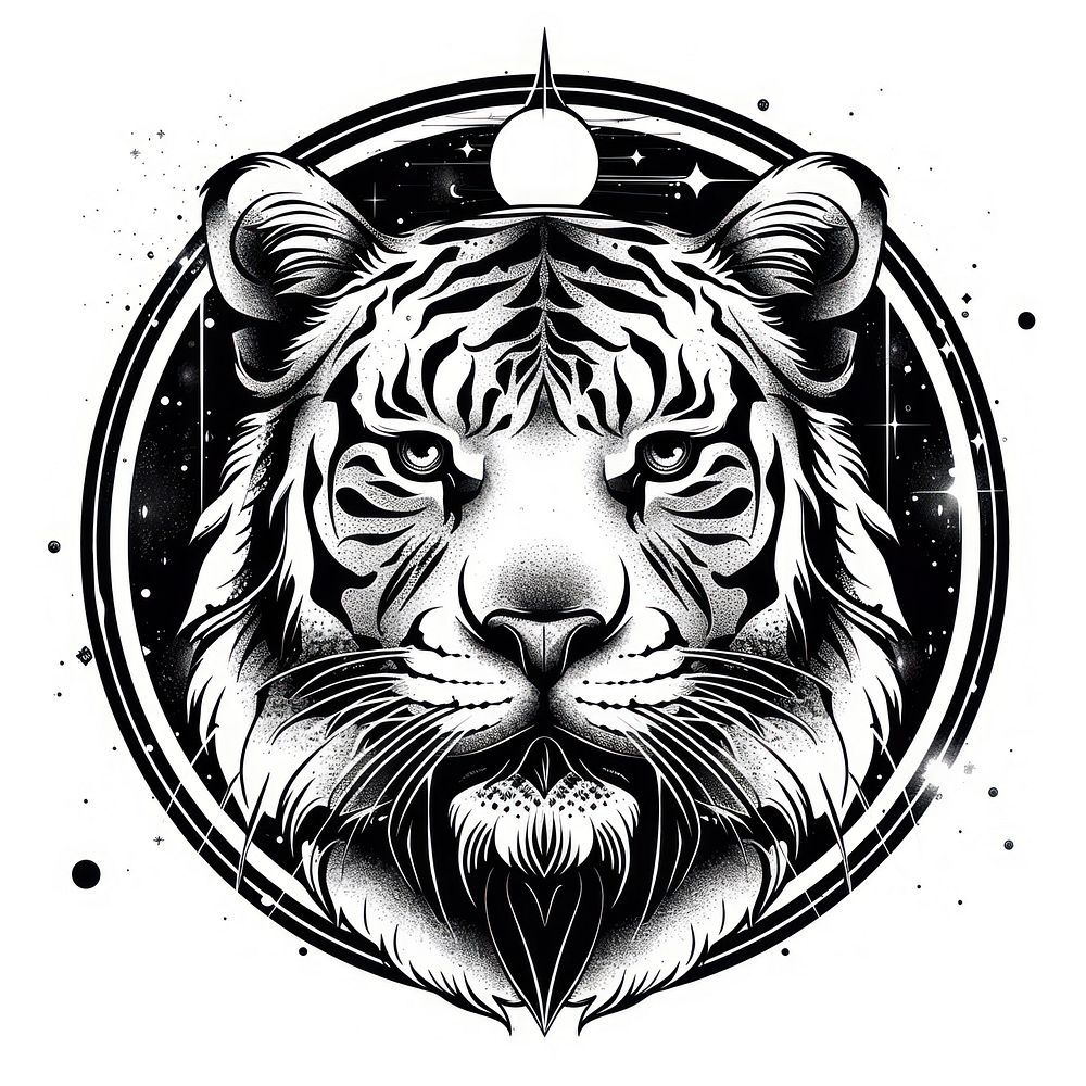 Surreal aesthetic tiger logo art wildlife person.